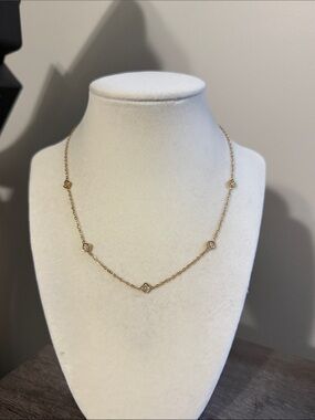 Gold plated stainless steel rhinestone square necklace